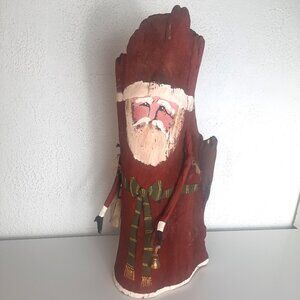 Unique Hand Painted Natural Driftwood Santa Folk Art Christmas Decoration READ